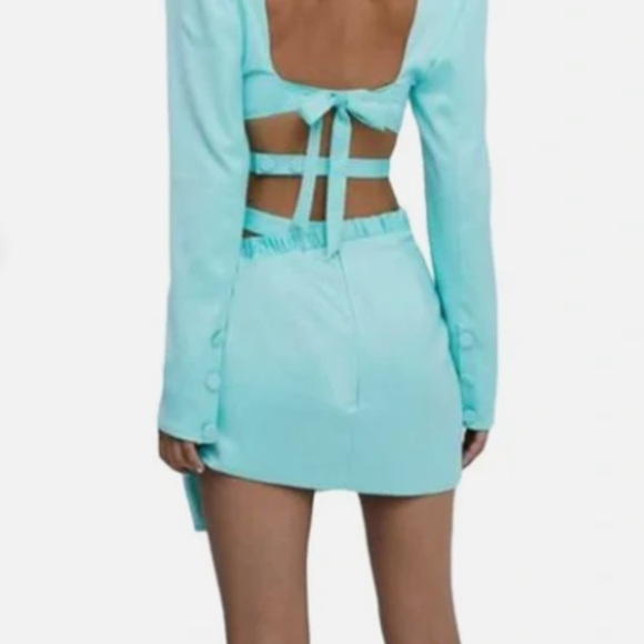 For Love & Lemons Marie Side Cut-out Mini Skirt in Aqua Blue sz S NIB - Picture 7 of 7